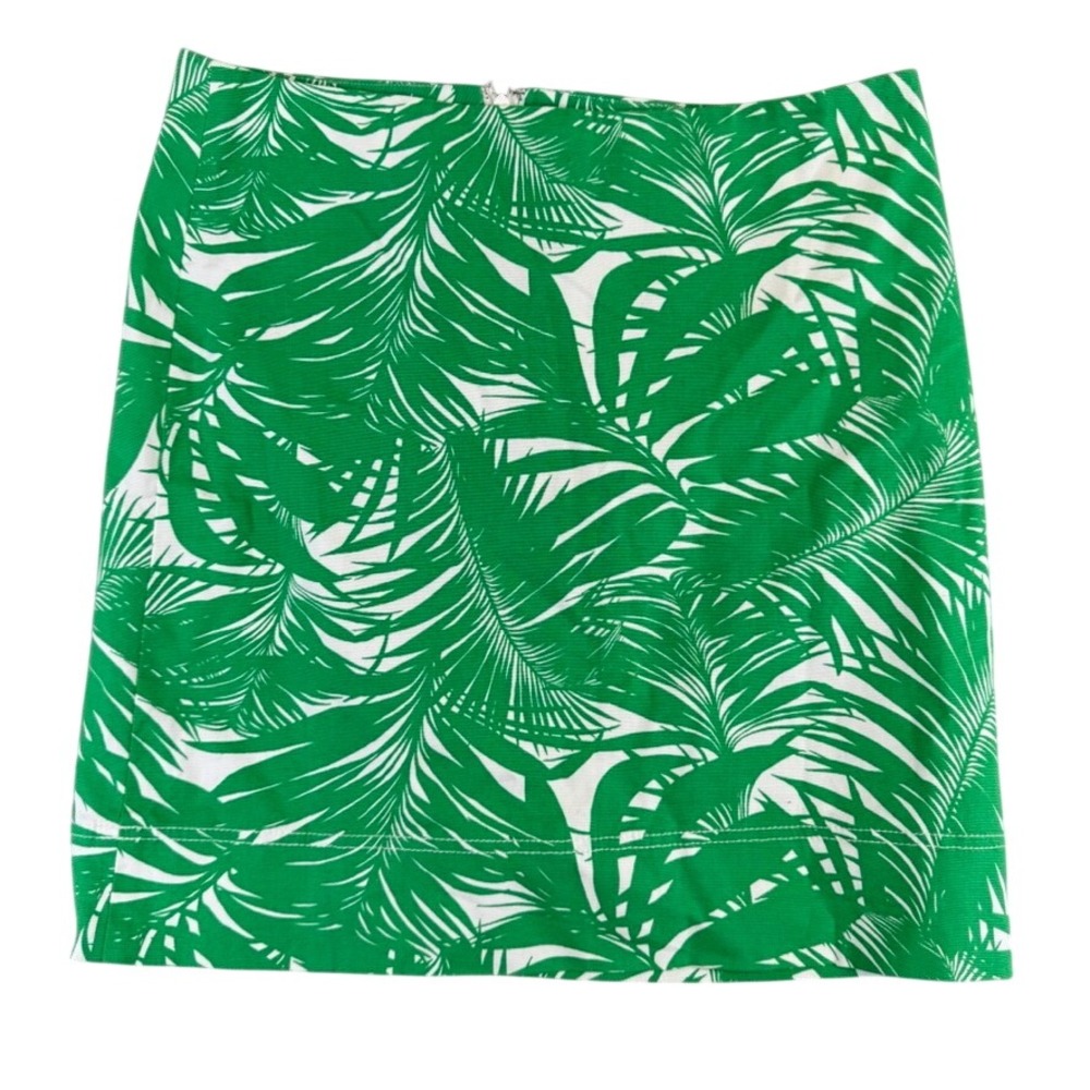 Talbots Green White Tropical Palm Leaf Print Mini Skirt Size 12 Cotton Blend